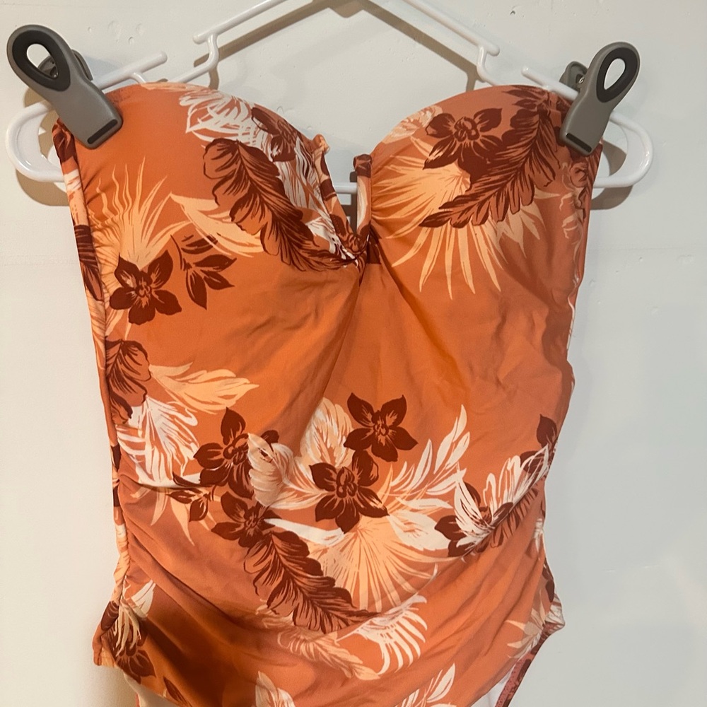 Anne Cole Orange and Brown One Piece Swimsuit with Sweetheart Neckline - Picture 2 of 7